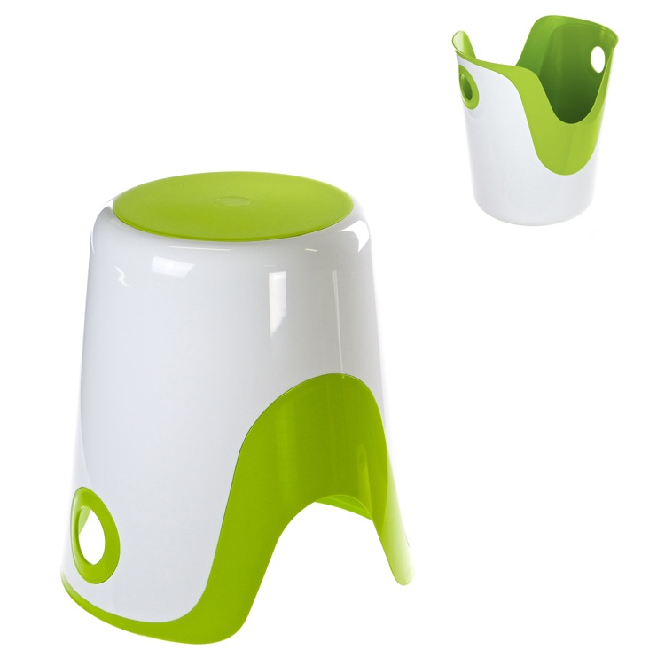 Bathroom Stool, Gedy 7073-60, Reversible Stool and Laundry Basket in White and Green Finish